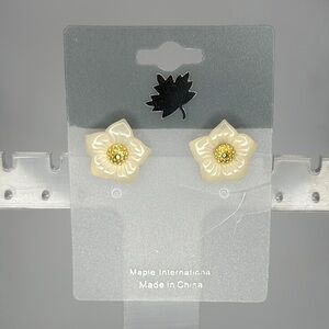 Cream and Yellow Floral Earrings with Textured Design